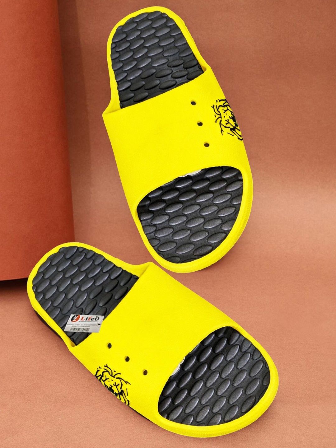 LIFA TRADERS Men Yellow Printed Sliders