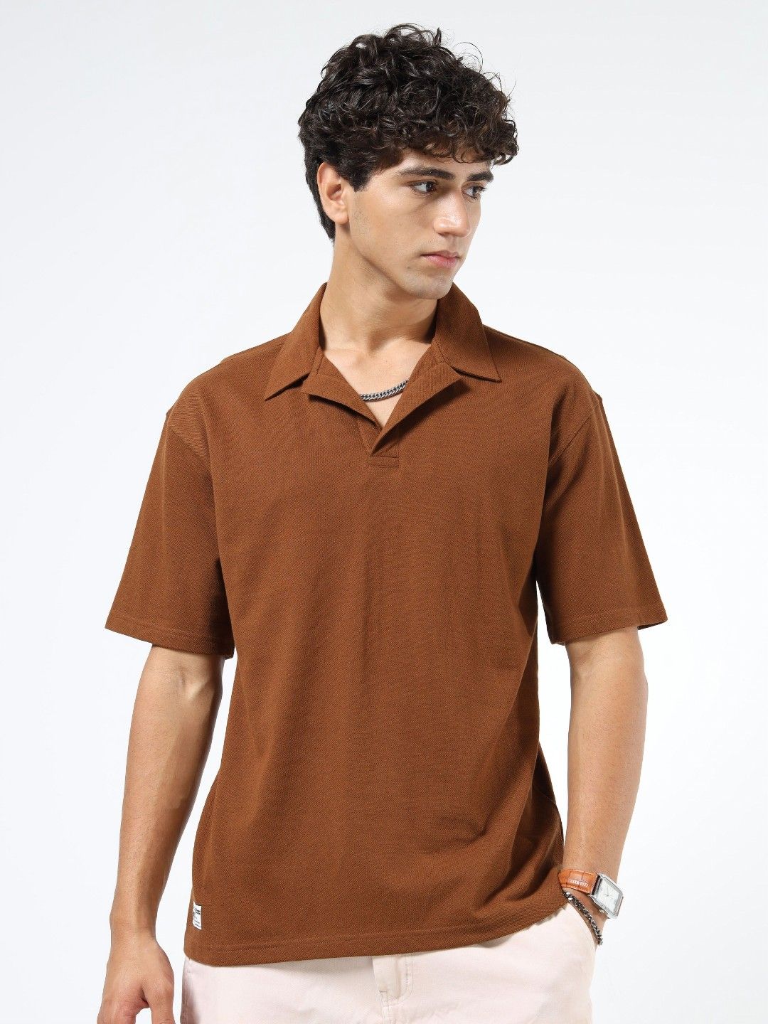 glitchez Men Solid Polo Collar Relaxed Fit T-shirt