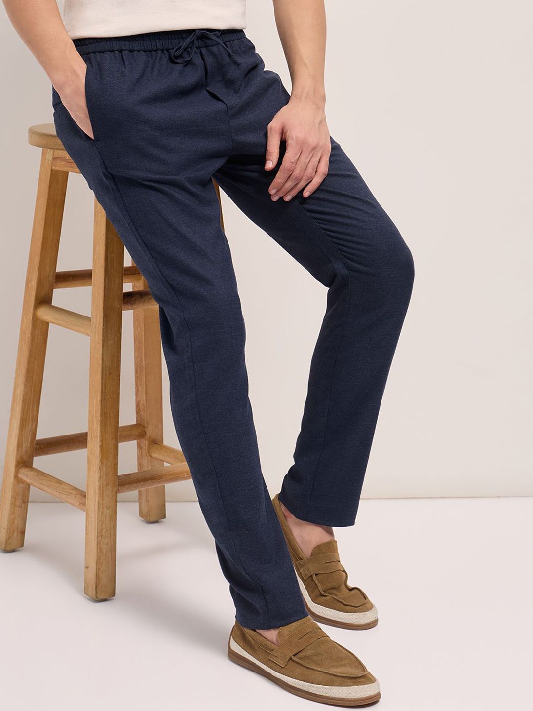 THE BEAR HOUSE Men Solid Slim Fit Formal Trouser With Elastic Waistband