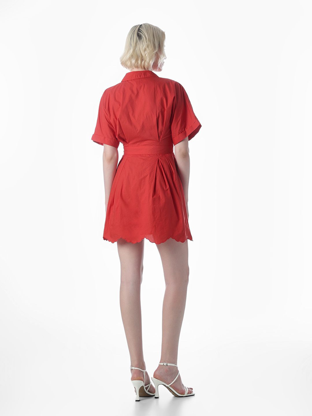 Self Design Shirt Collar Extended Sleeves Cotton Shirt Mini Dress