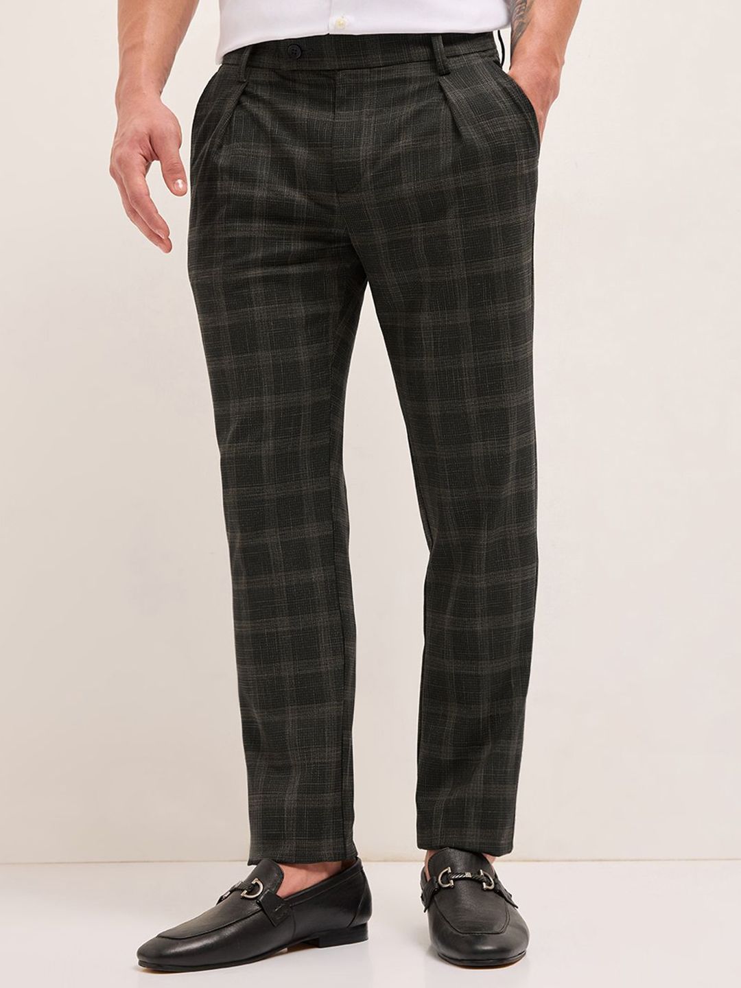 THE BEAR HOUSE Men Checked Regular Fit Formal Trousers