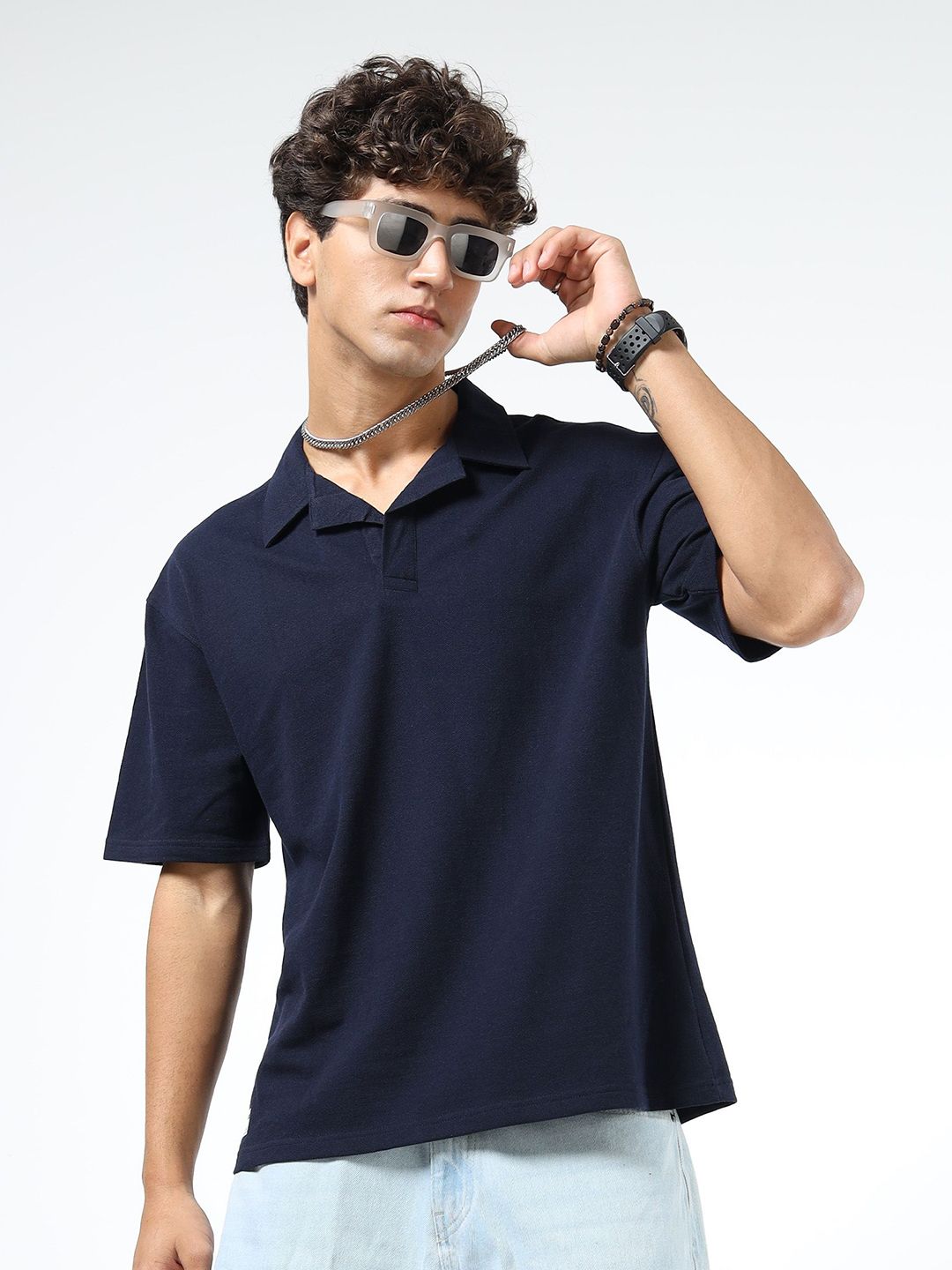 glitchez Men Solid Polo Collar Relaxed Fit T-shirt