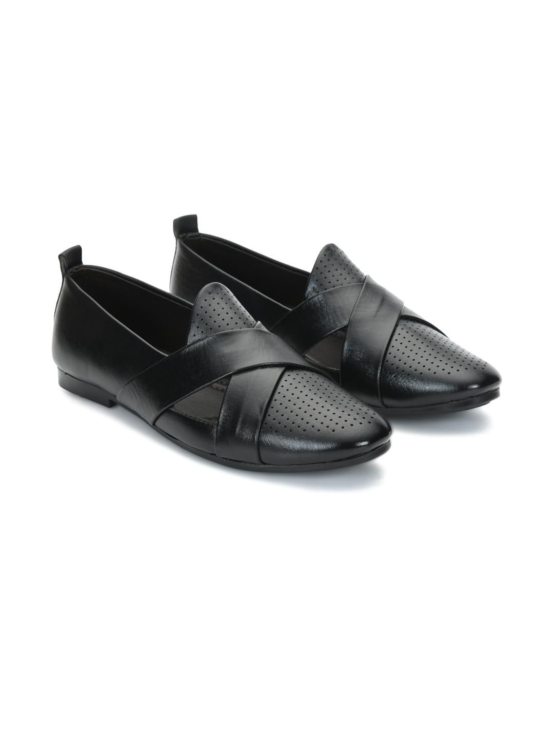 STEPHORN Men Synthetic Leather Criss-Cross Perforated Slip-On Nagra Jutti
