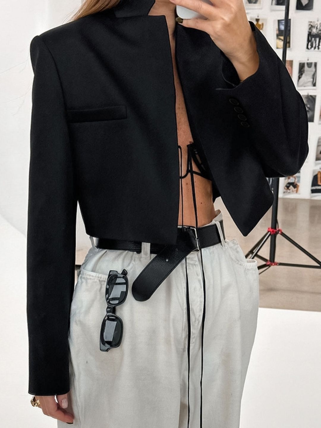 StyleCast StyleCast Mandarin Collar Crop Open Front Jacket