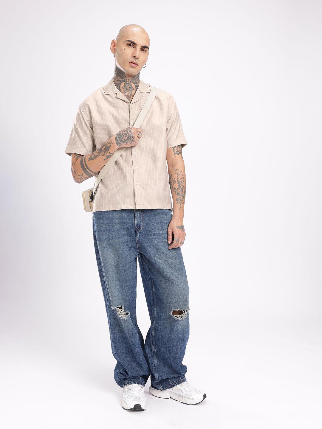 glitchez Oversized Vertical Striped Shirt