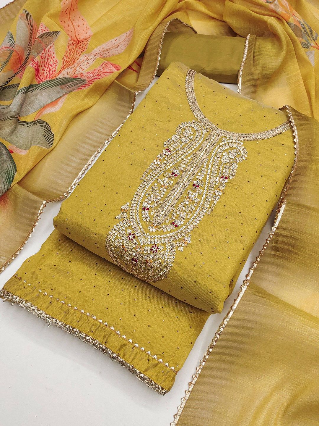 TAVAS Paisley Embroidered Sequinned Unstitched Dress Material