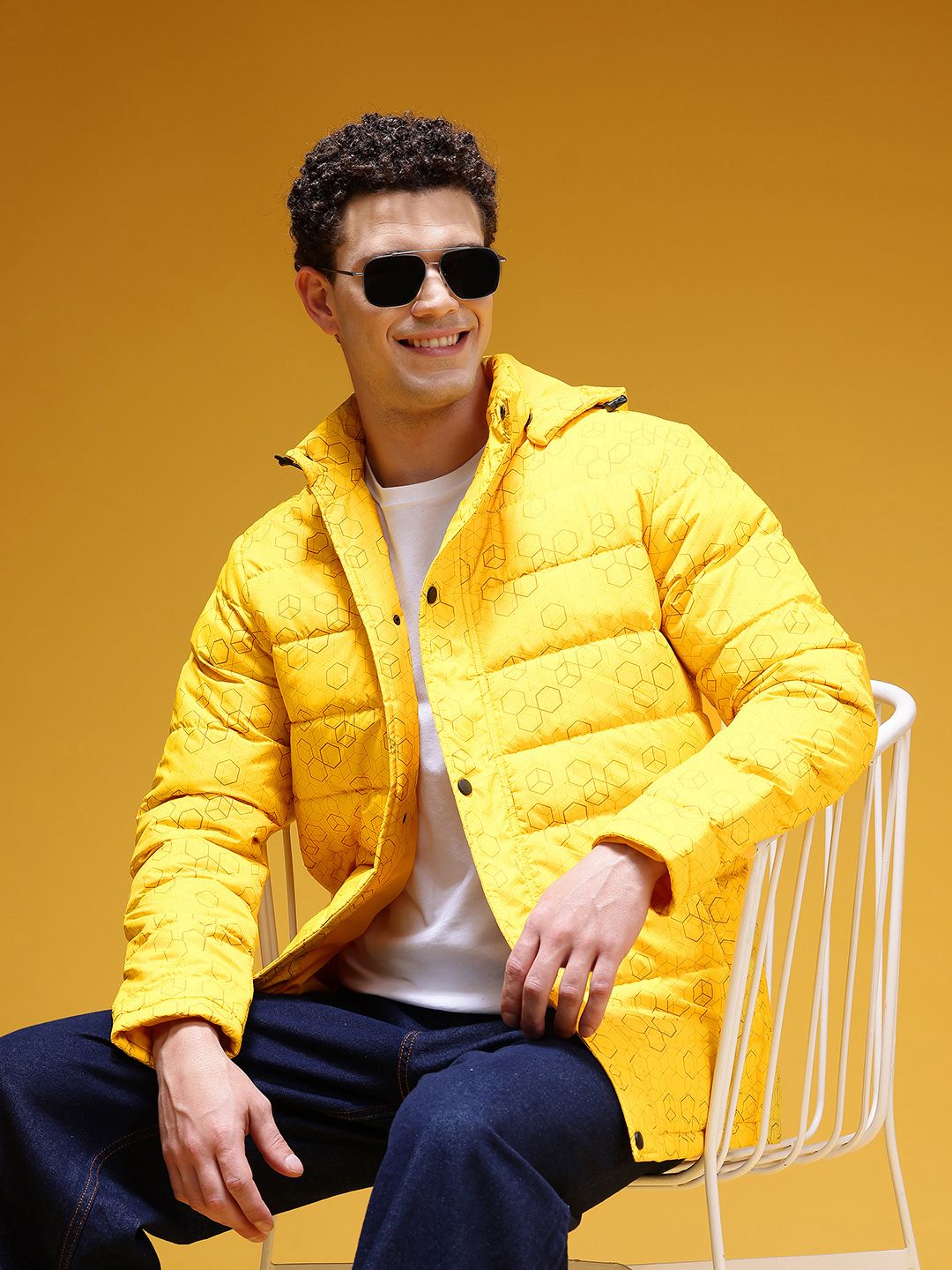 HERE&NOW Geometric Printed Hooded Padded Jacket