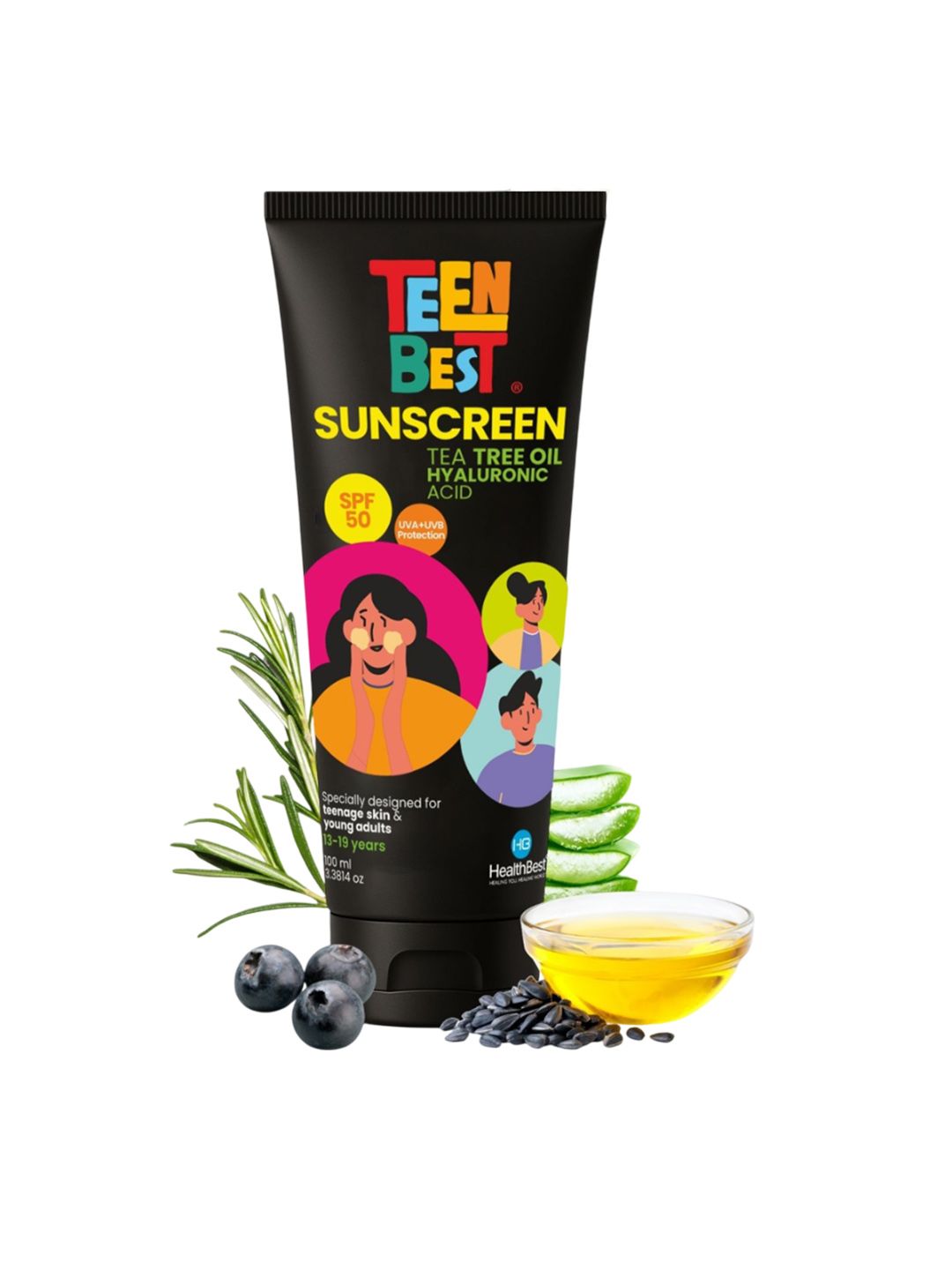 HealthBest Sunscreen SPF 50 PA++++ for Teens UVA UVB & Blue Light Protection - 100ml