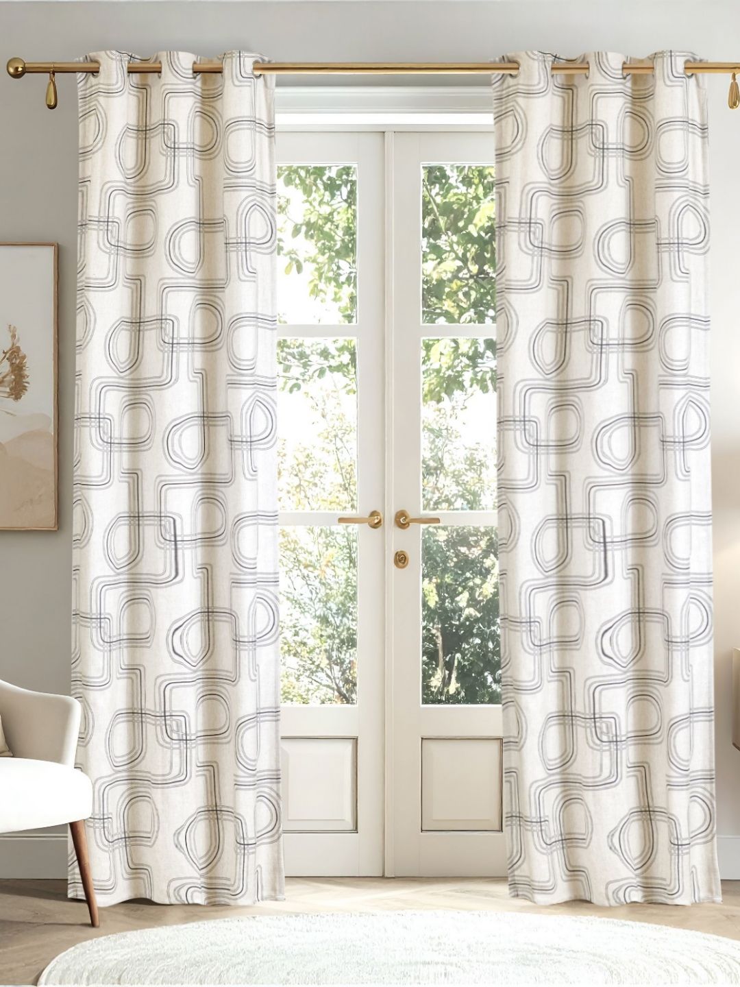 Home Centre Home Centre Mellow Beige & Grey Room Darkening Cotton Door Curtain