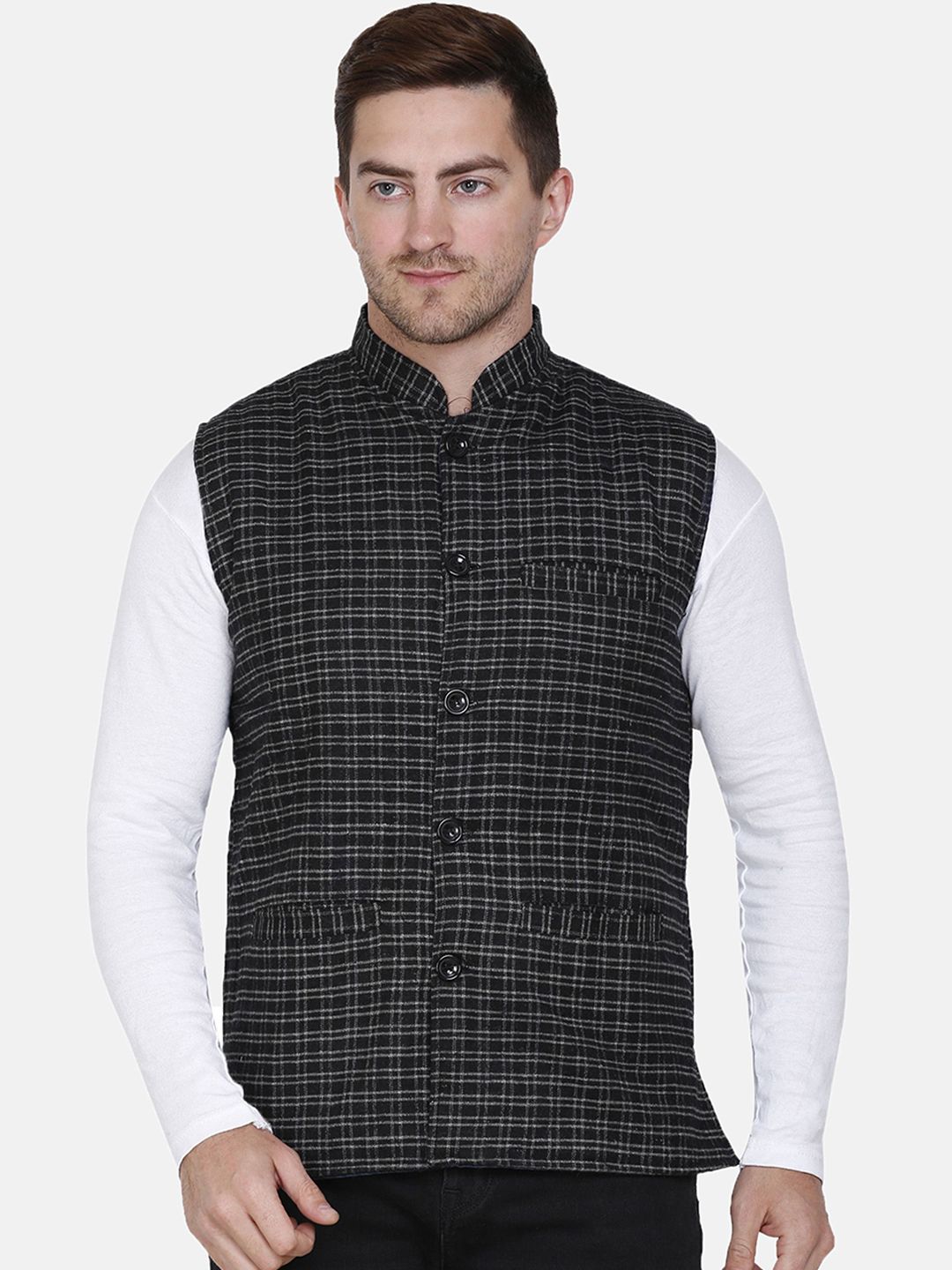 HAUTEMODA Men Hooded Geometric Printed Tailored Jacket