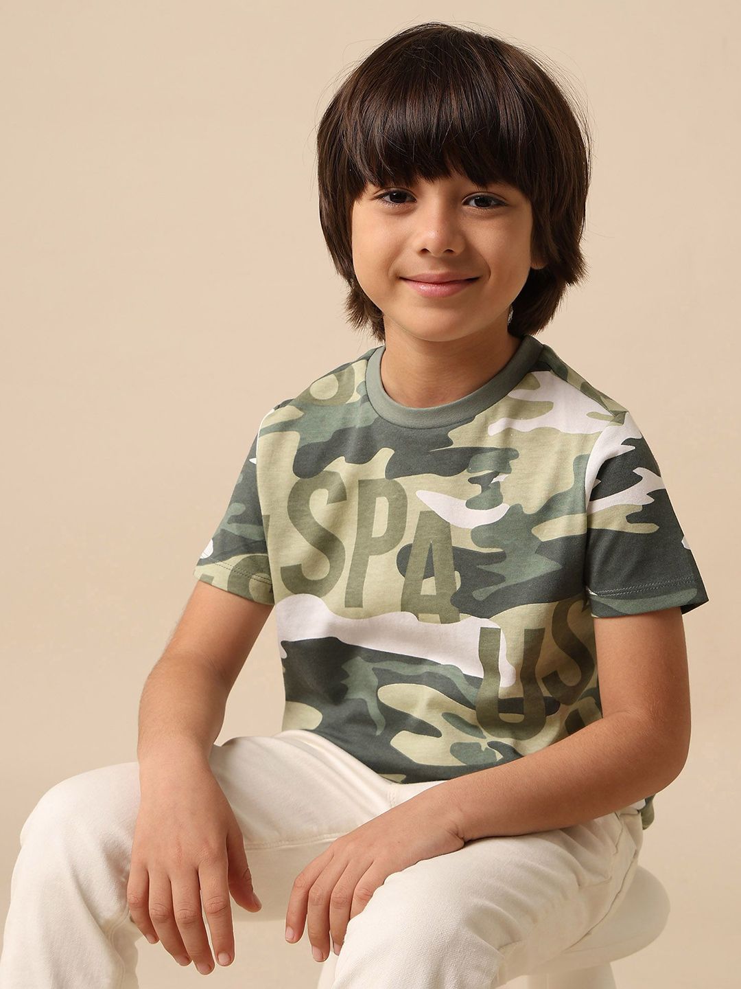 U.S. Polo Assn. Kids Uspa Kids Boys Camouflage Printed Regular Fit Cotton T-shirt