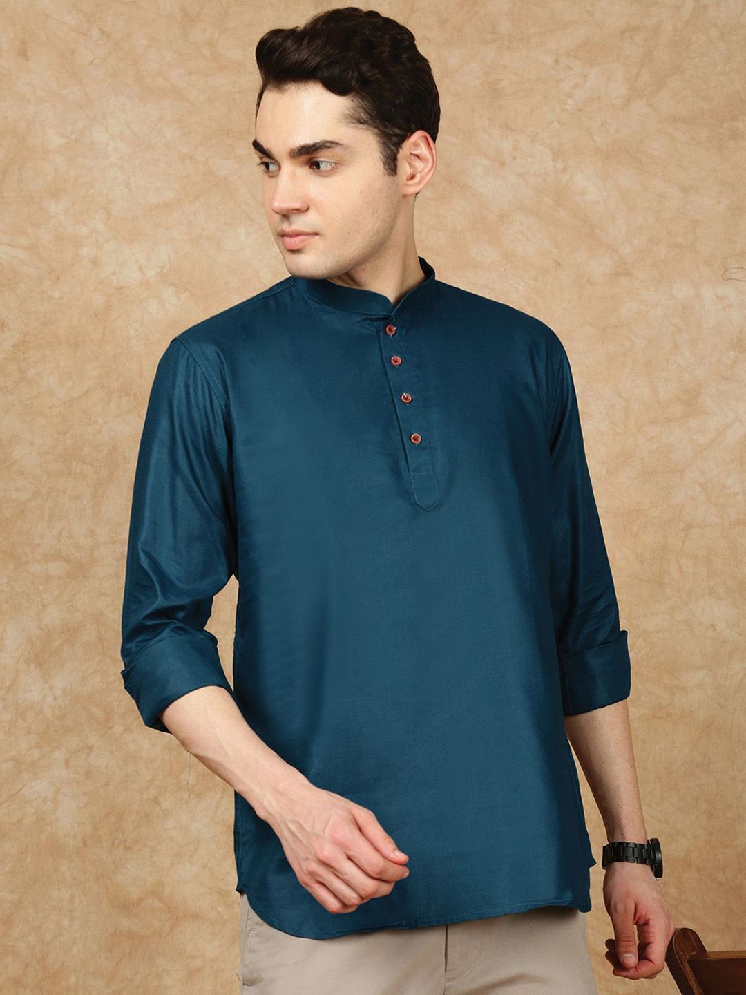 House of Pataudi Men Solid Daily Cotton Straight Kurta