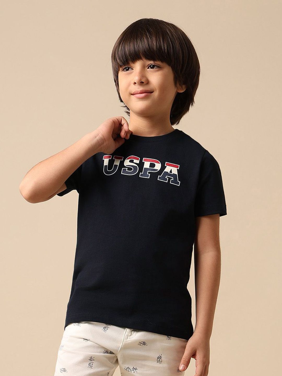 U.S. Polo Assn. Kids Uspa Kids Boys Brand Printed Regular Fit Cotton T-shirt