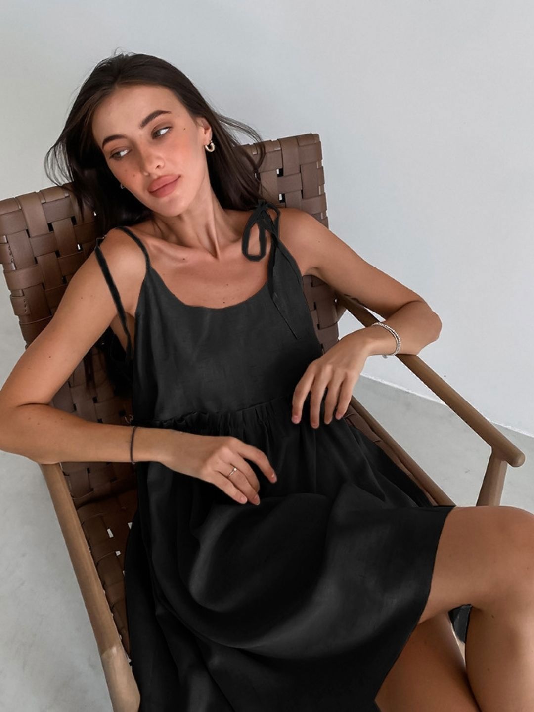 StyleCast StyleCast Women Gathered Shoulder Straps Sleeveless Cotton Fit & Flare Dress