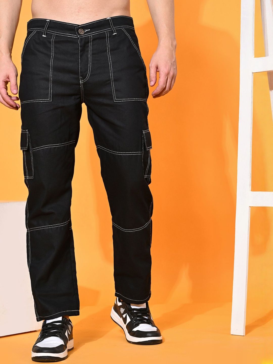 MaverIQ Men Classic Regular Fit Mid-Rise Stretchable Cargo Styles Denim Jeans