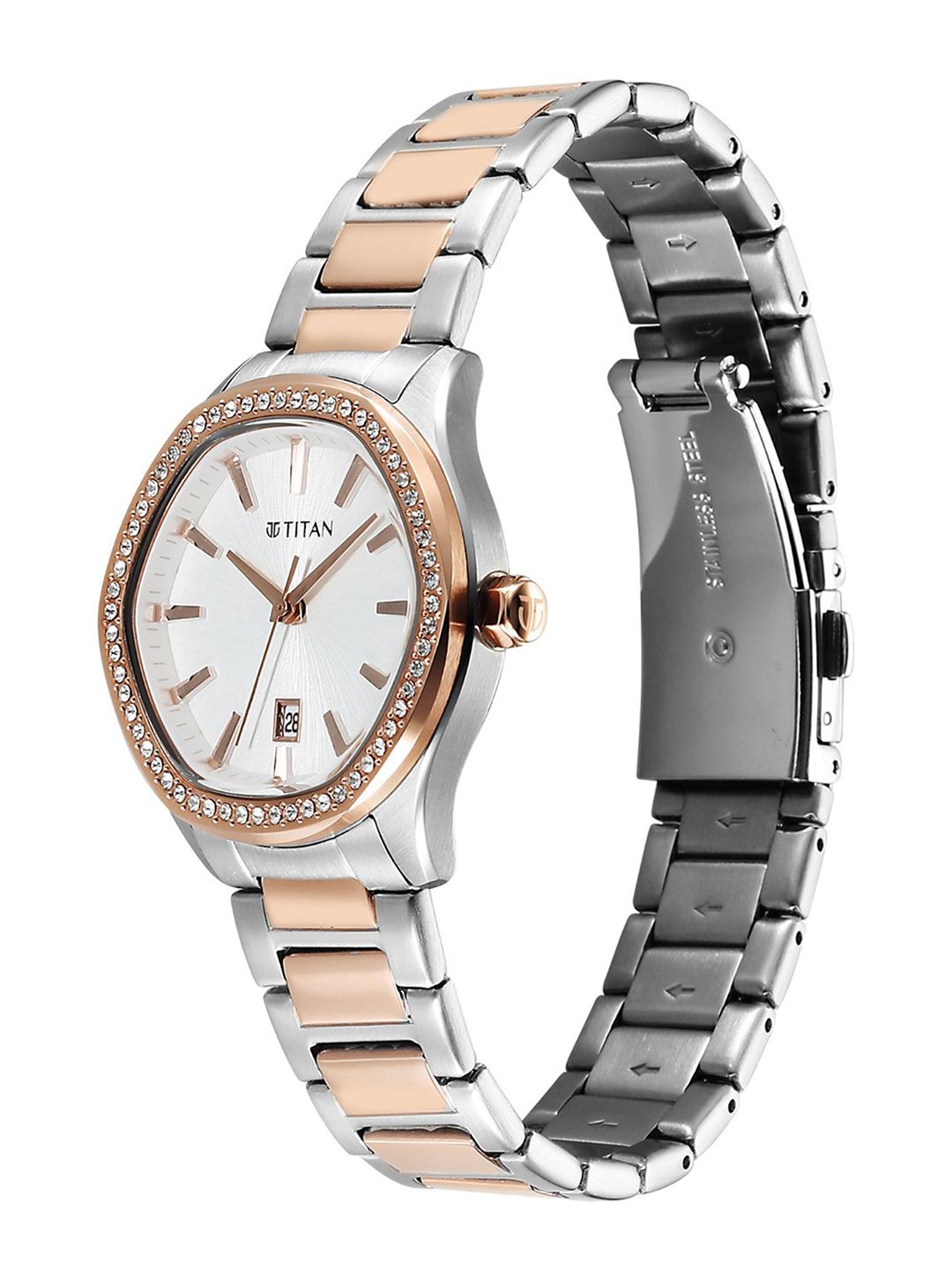 Glamour Embellished Dial & Stainless Steel Straps Analogue Watch 95326KM01