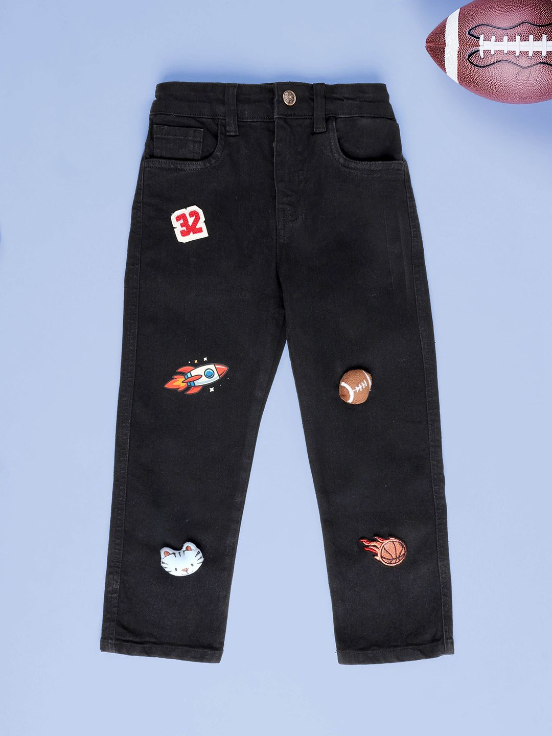 KiddoPanti Boys Regular Fit Mid-Rise Applique Stretchable Denim Jeans