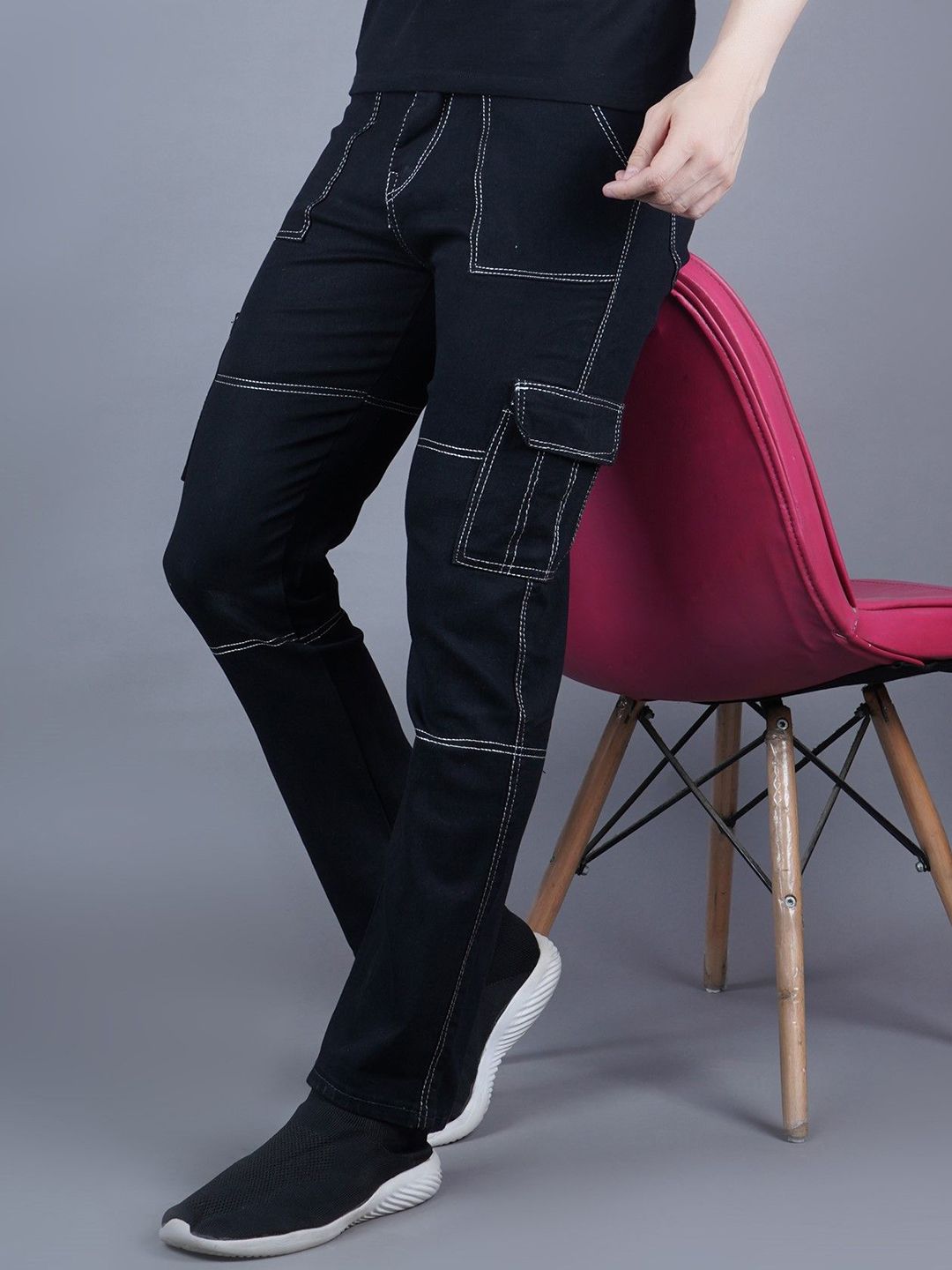MaverIQ Men Classic Regular Fit Mid-Rise Stretchable Cargo Styles Jeans