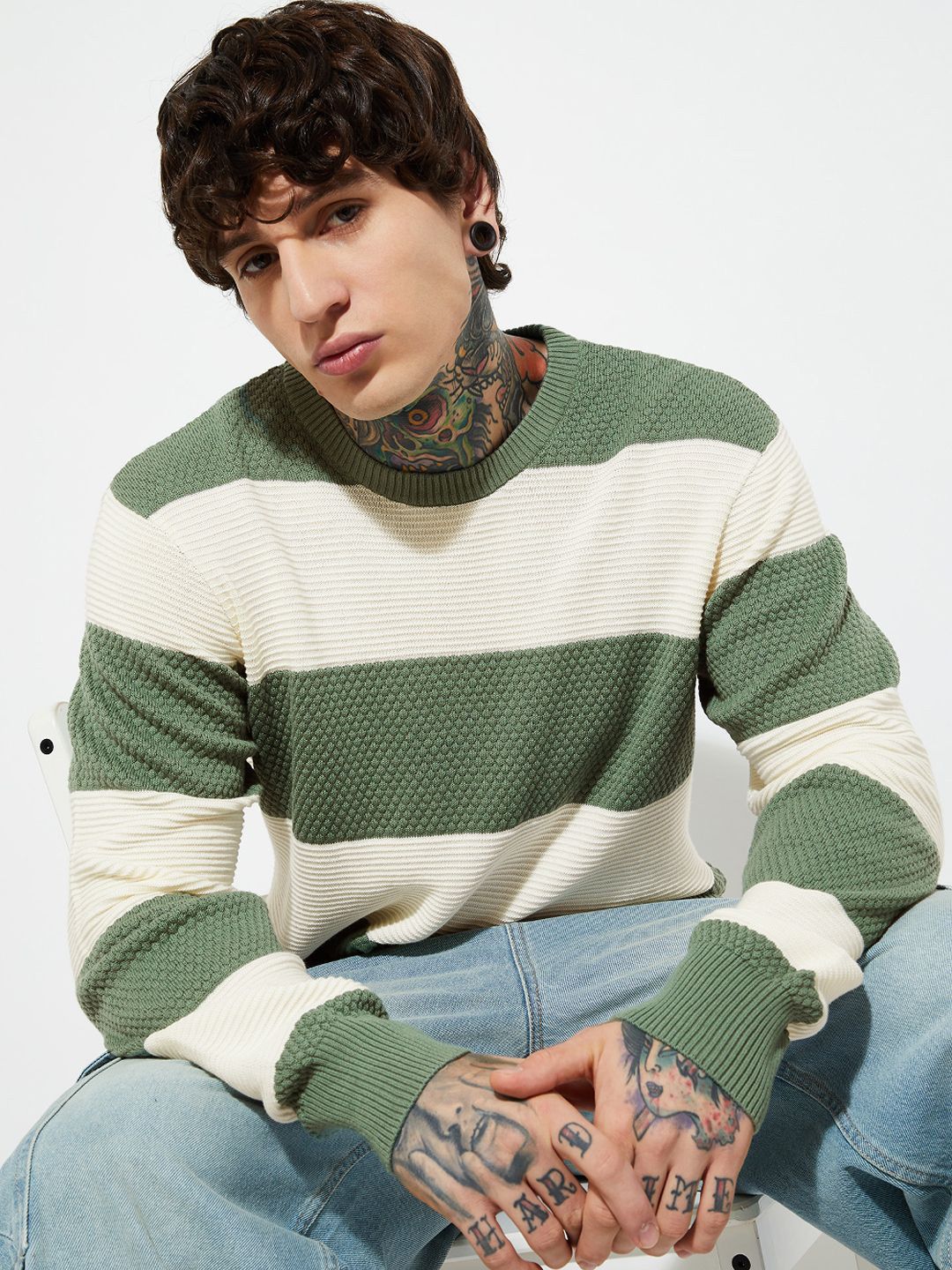 max Men Colourblocked Pure Cotton Pullover