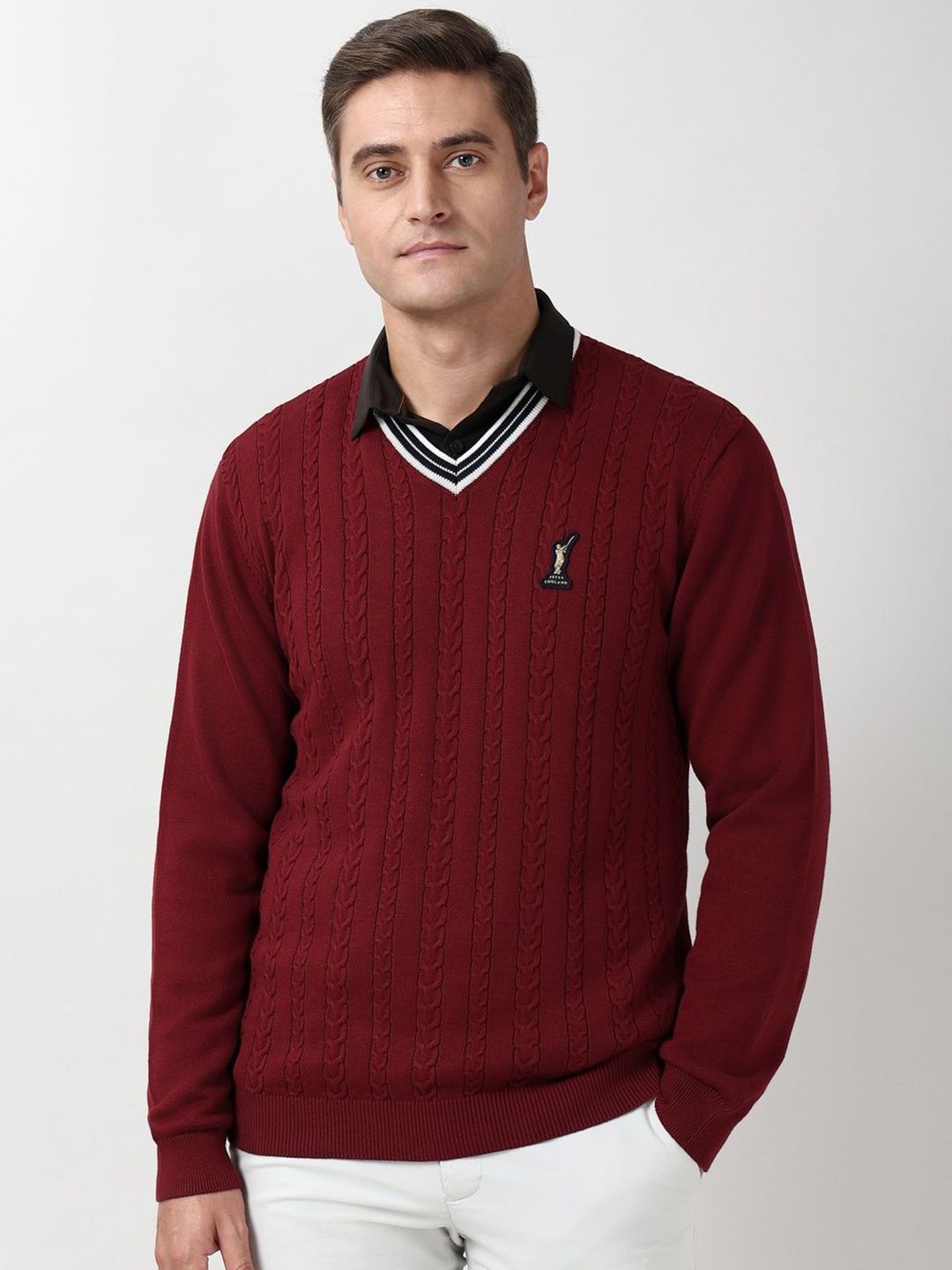 Peter England Casuals Long Sleeves V-Neck Sweater