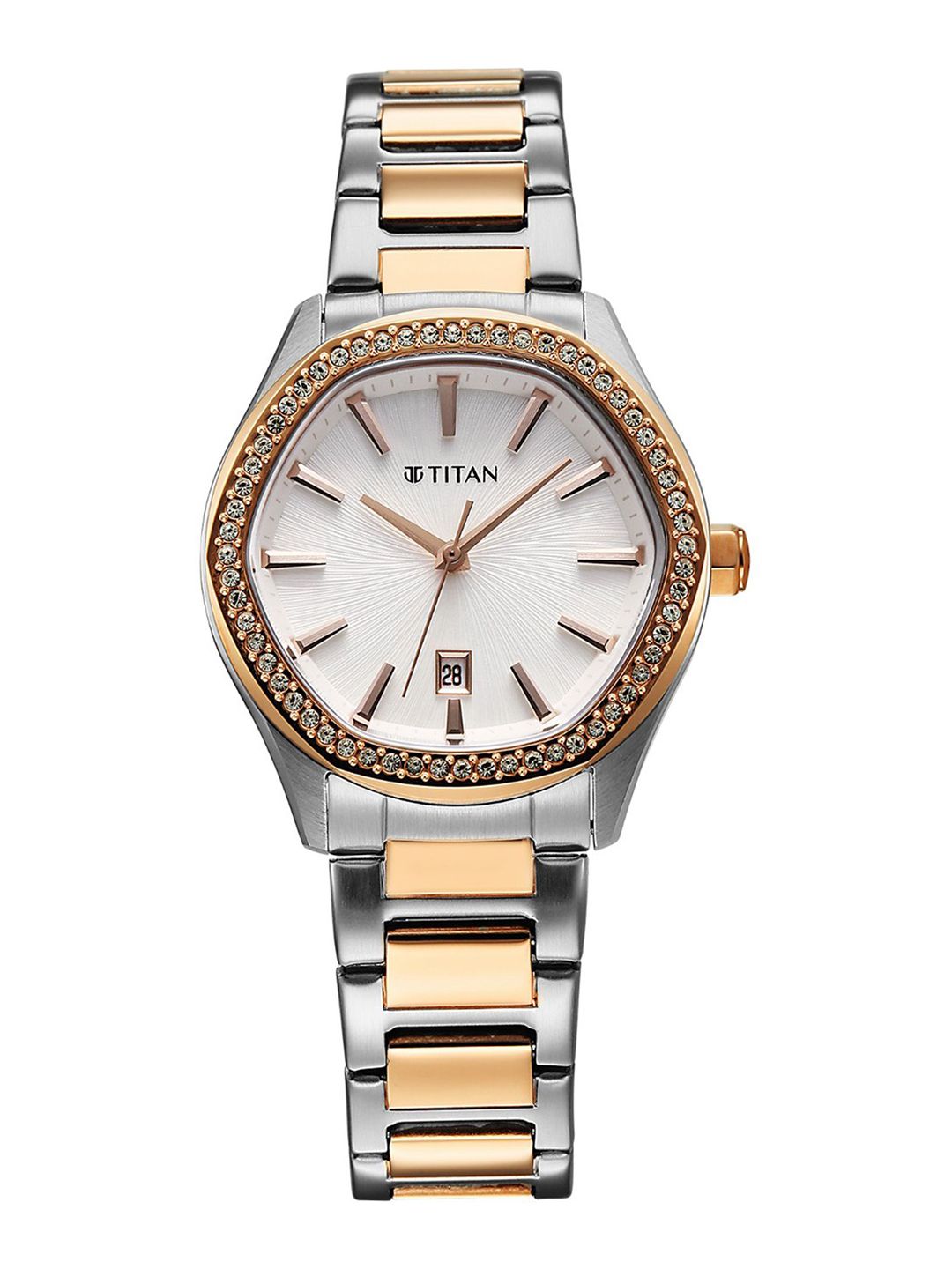 Glamour Embellished Dial & Stainless Steel Straps Analogue Watch 95326KM01