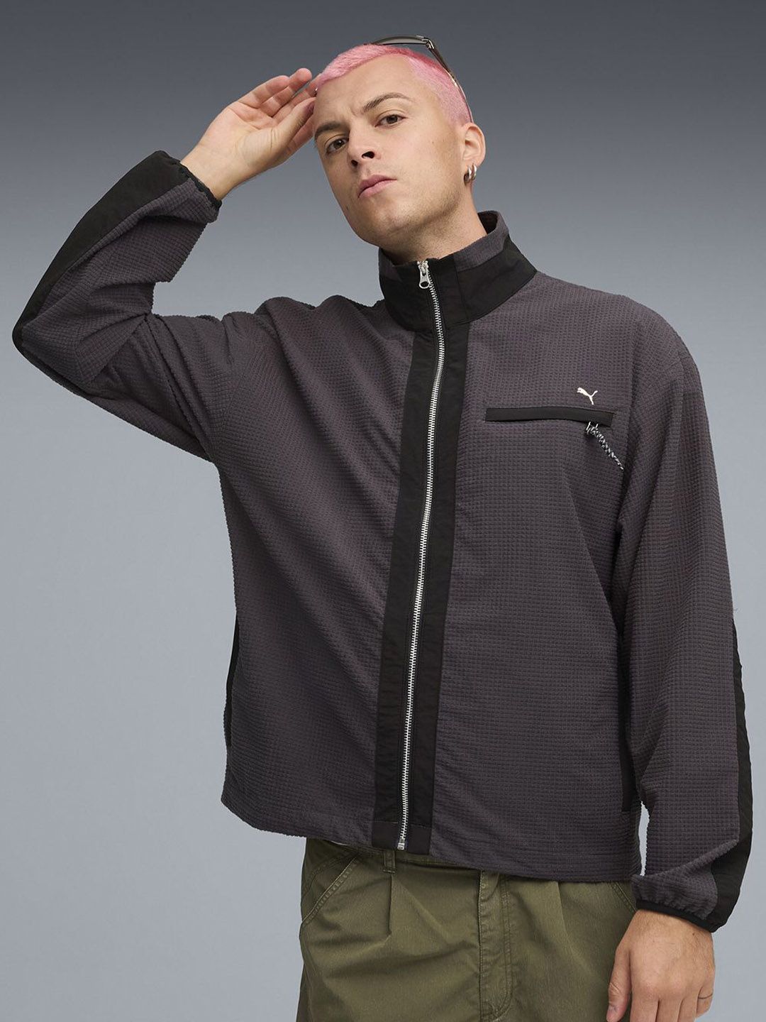 Puma Men MMQ Mock Collar Self Design Tailored Jacket