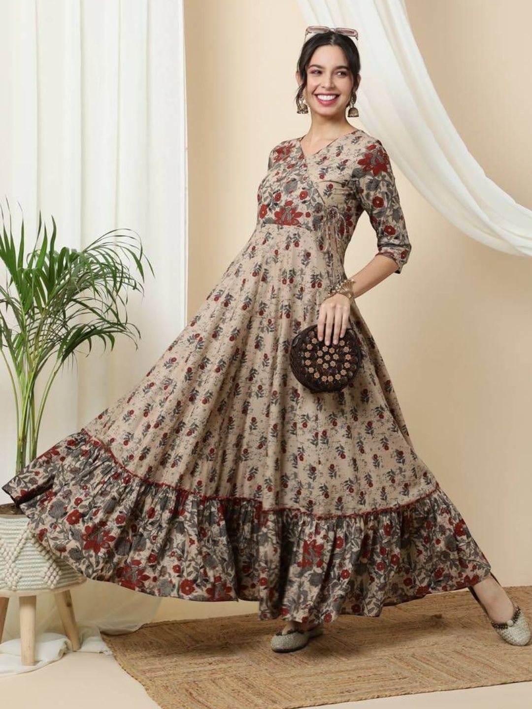 Here&Now Women Floral Printed Pure Cotton Fit & Flare Dress