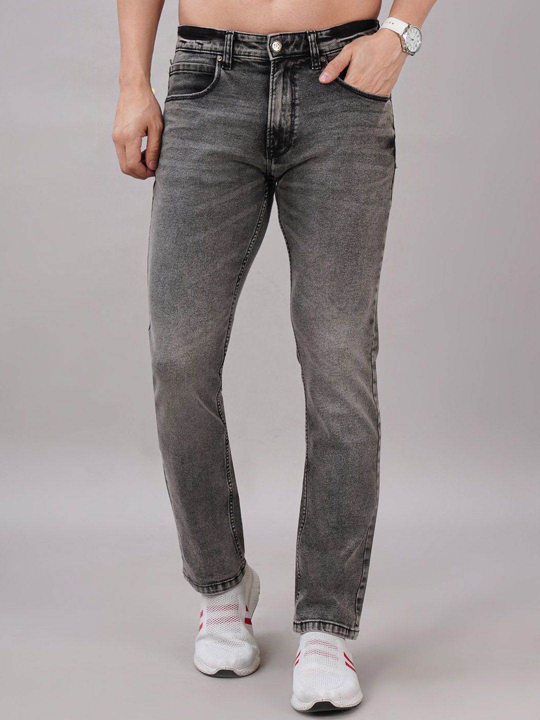 Sand Dunes Men  Slim Fit Mid-Rise Low Distress Light Fade Applique Stretchable Jeans