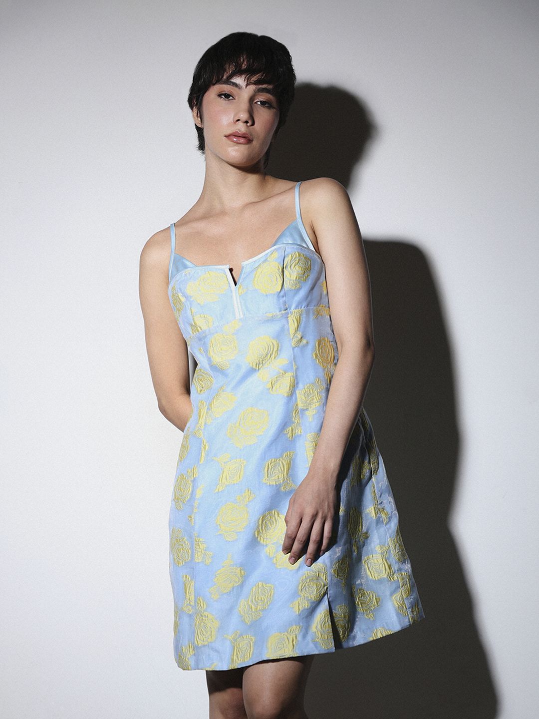 Floral Self Design Jacquard Shift Mini Dress