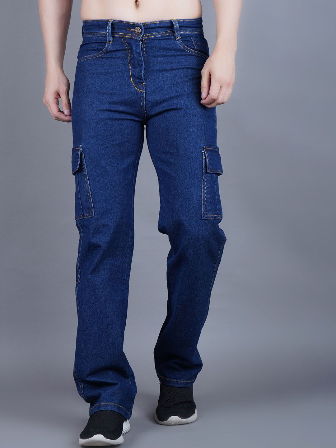 MaverIQ Men Classic Regular Fit Mid-Rise Stretchable Denim Cargo Jeans