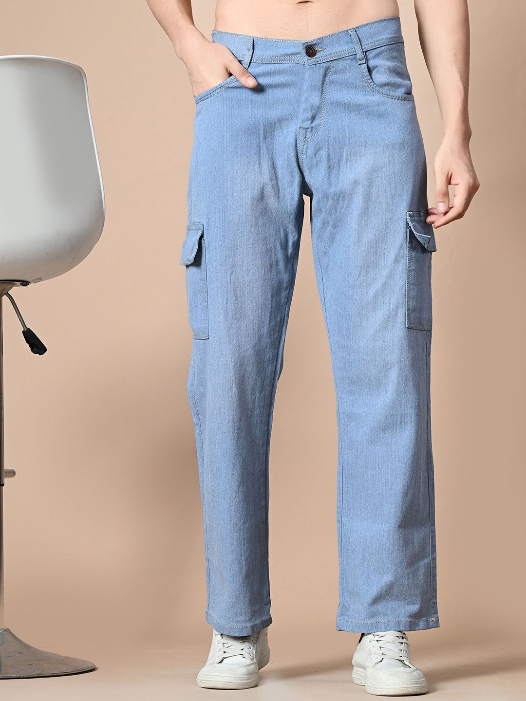MaverIQ Men Classic Regular Fit Mid-Rise Stretchable Cargo Styles Jeans