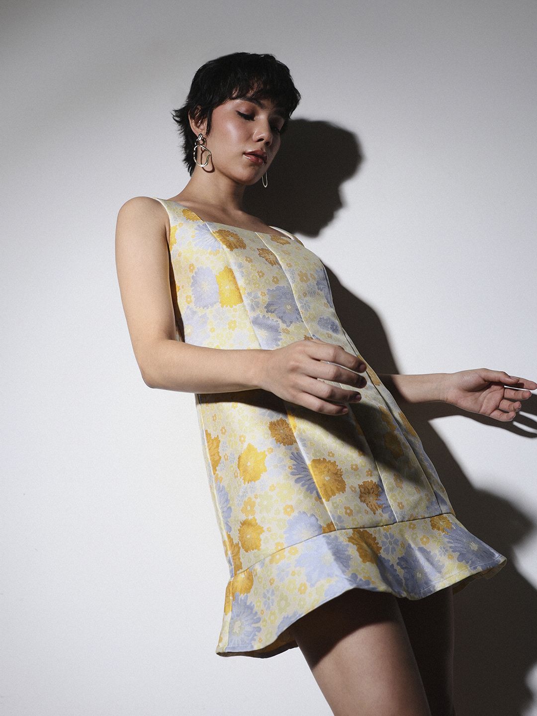 Floral Jacquard Shift Mini Dress