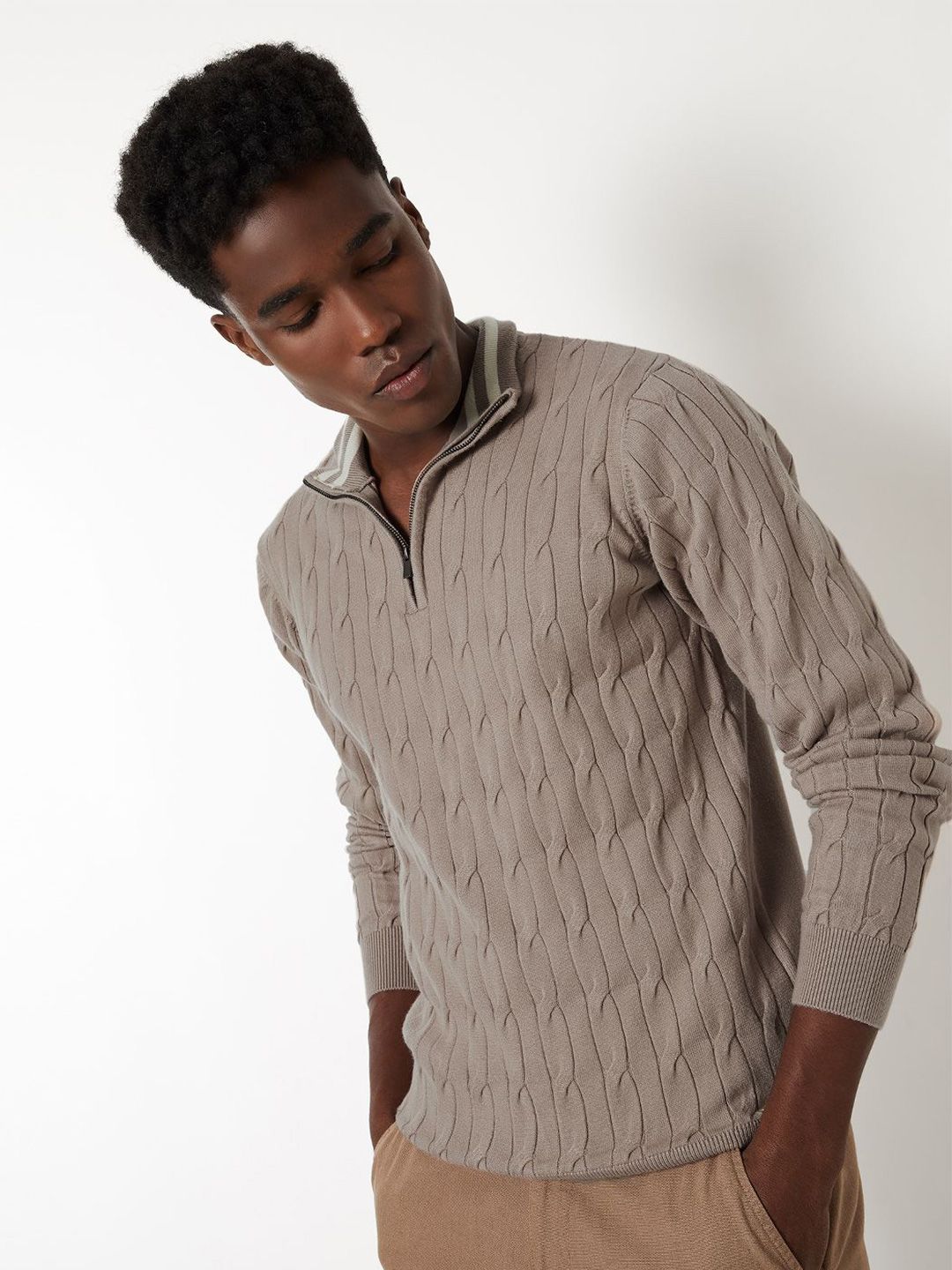 max Men Self Design Pullover Sweater