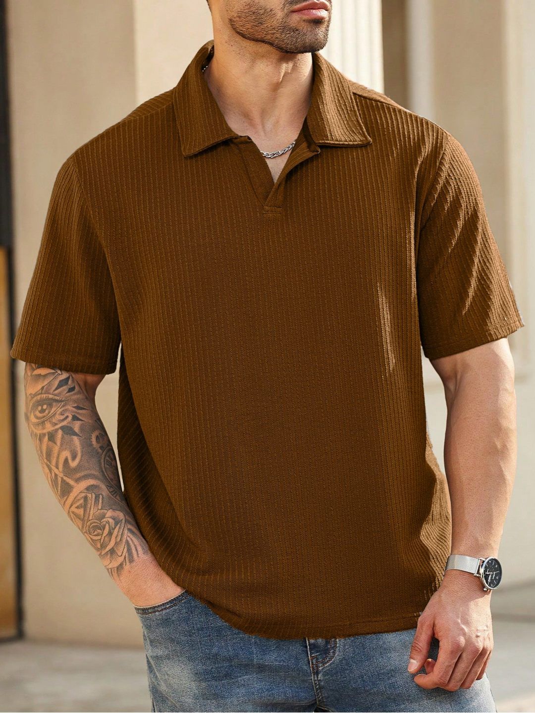 RAHI TRENDZ Men Self Design Polo Collar T-shirt