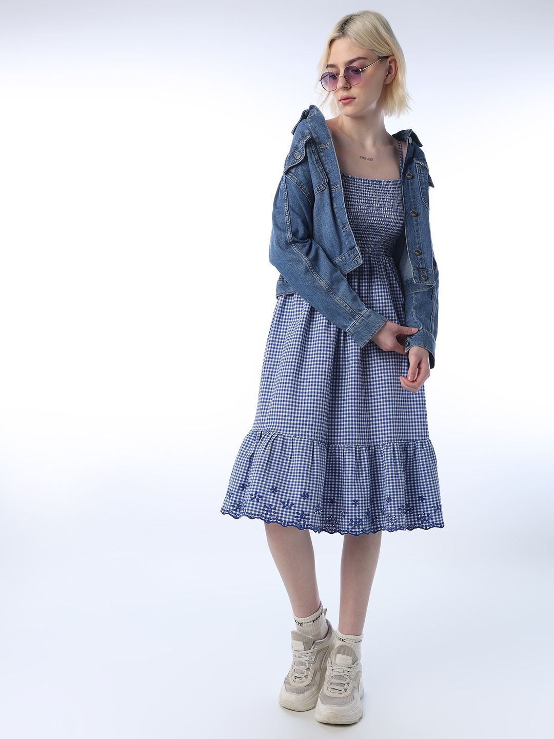 Checked Fit & Flare Midi Dress