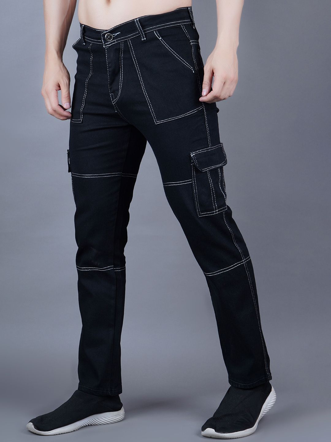 MaverIQ Men Classic Relaxed Fit Mid-Rise Stretchable Cargo Styles Jeans