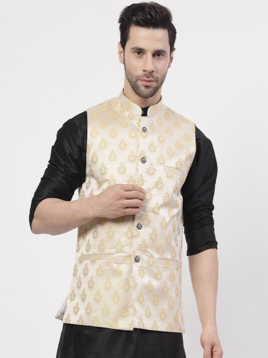 TS LIFESTYLE Men Geometric Woven Design Mandarin Collar Nehru Jacket