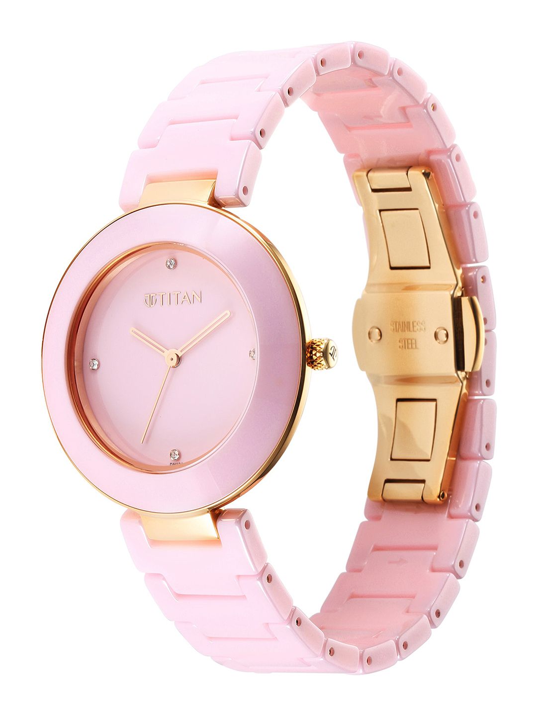 Purple Ceramics Quartz Analog With Beige Dial Watch For - Nt95189kc04