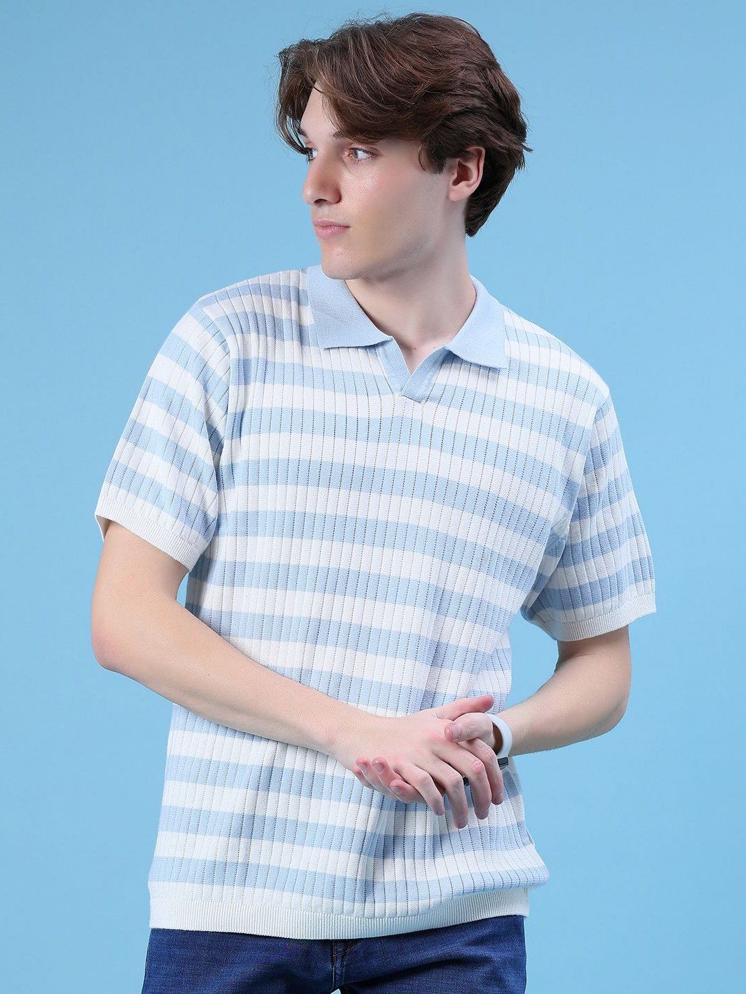 V-Mart Striped Polo Collar Cotton T-shirt