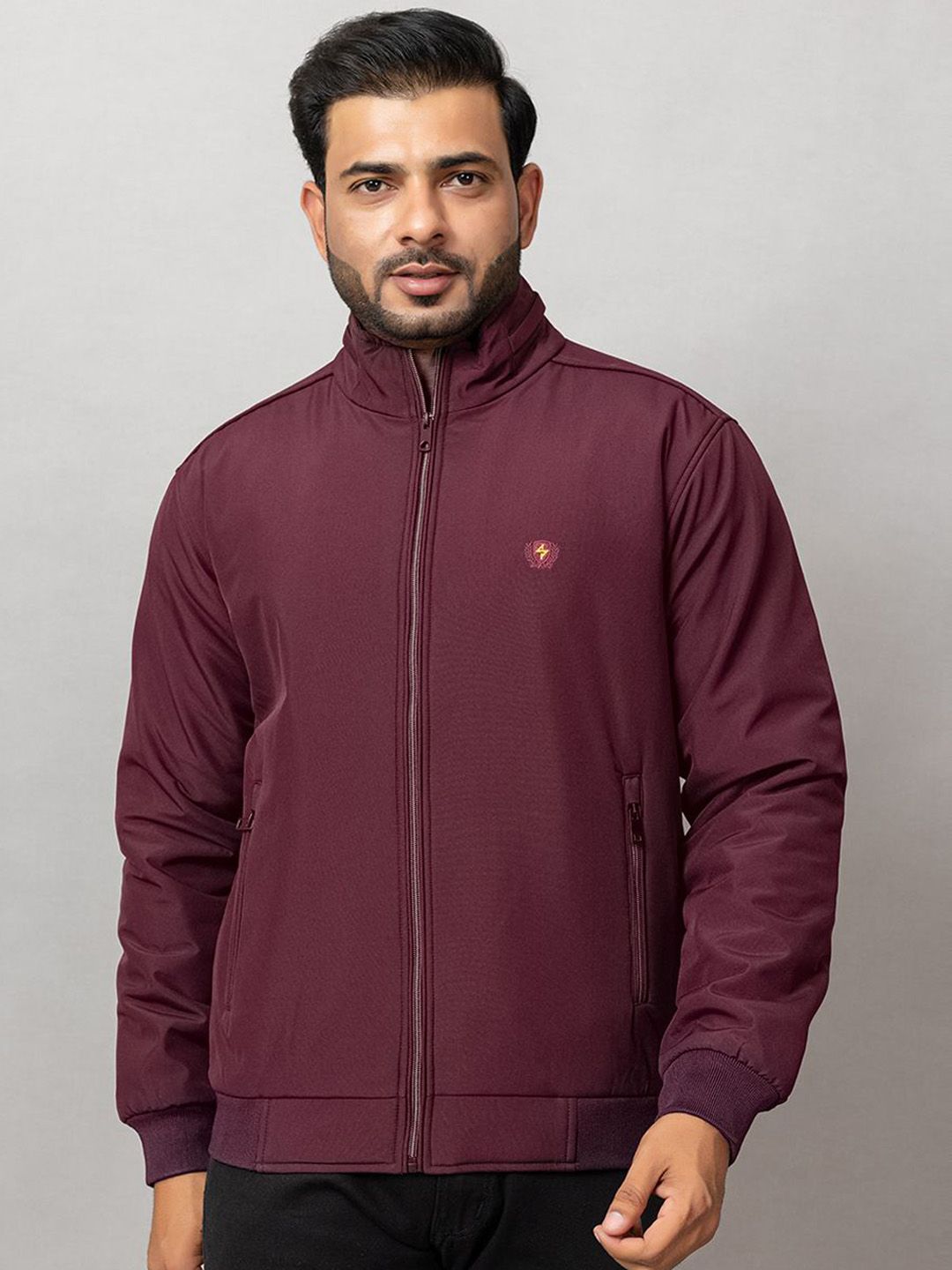 Seapen Men Mock Collar Solid Lightweight Bomber Jacket