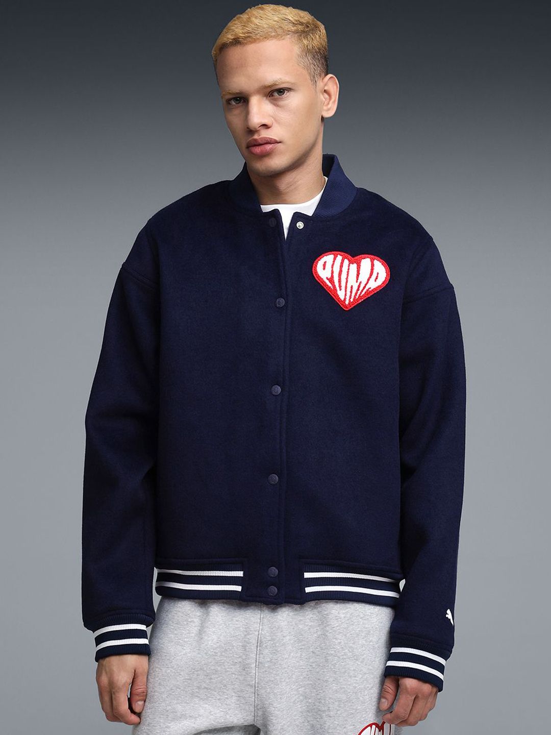 Puma Men HOOPERS HOTLINE Stand Collar Brand Logo Printed Bomber Jacket