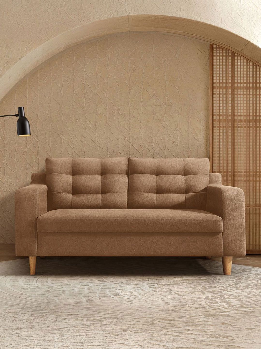 Duroflex Ease Plus Beige 2 Seater Premium Wooden Frame Sofa