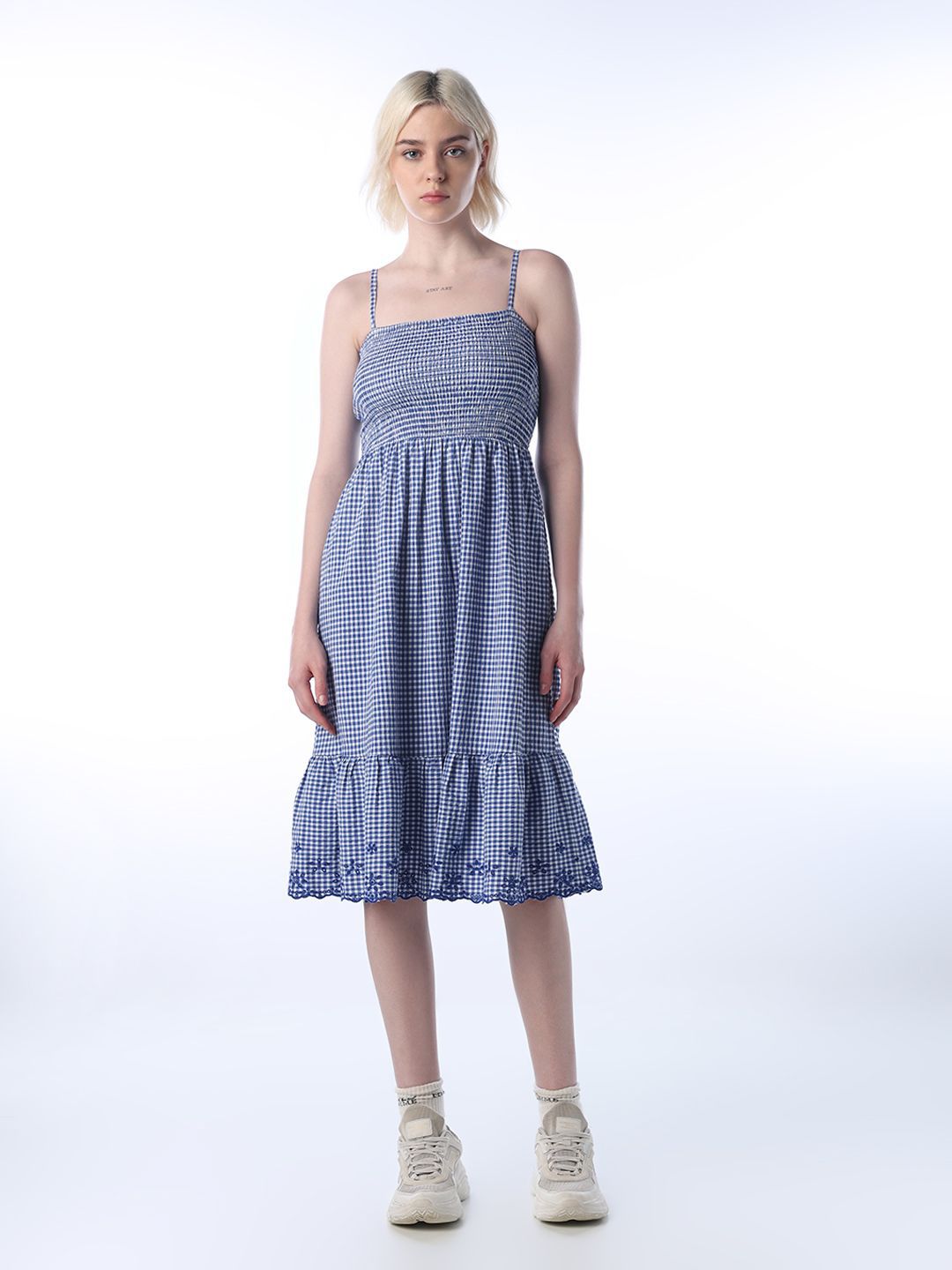 Checked Fit & Flare Midi Dress