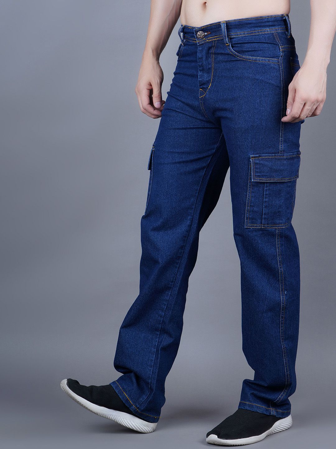 MaverIQ Men Classic Relaxed Fit Mid-Rise Stretchable Cargo Styles Jeans