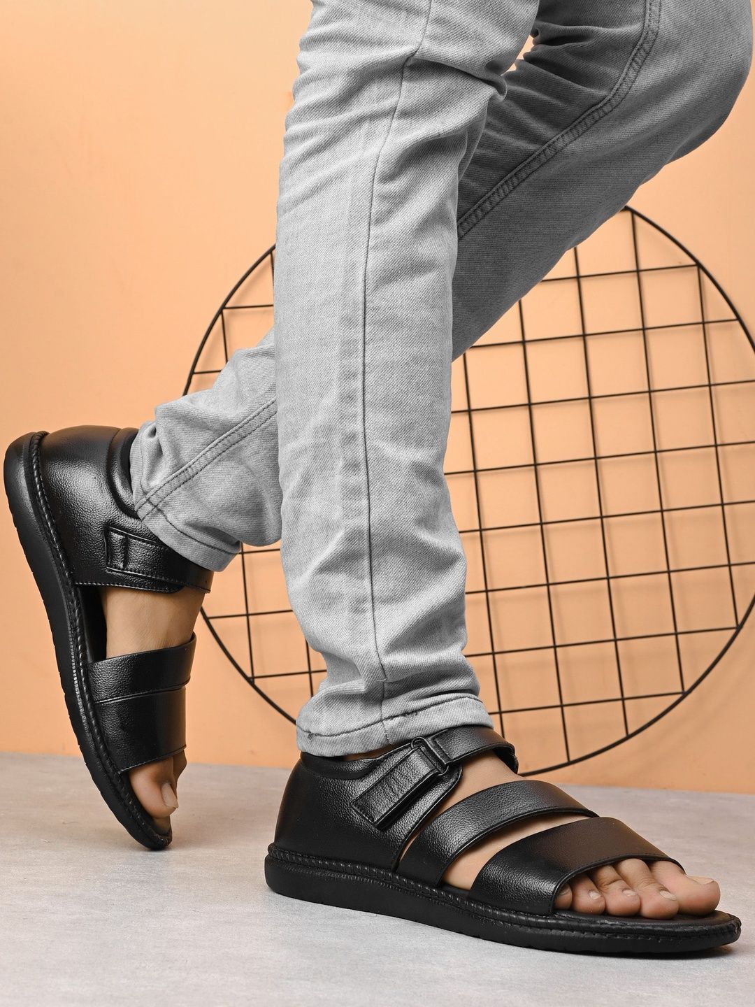 HERE&NOW Men Black Comfort Sandals