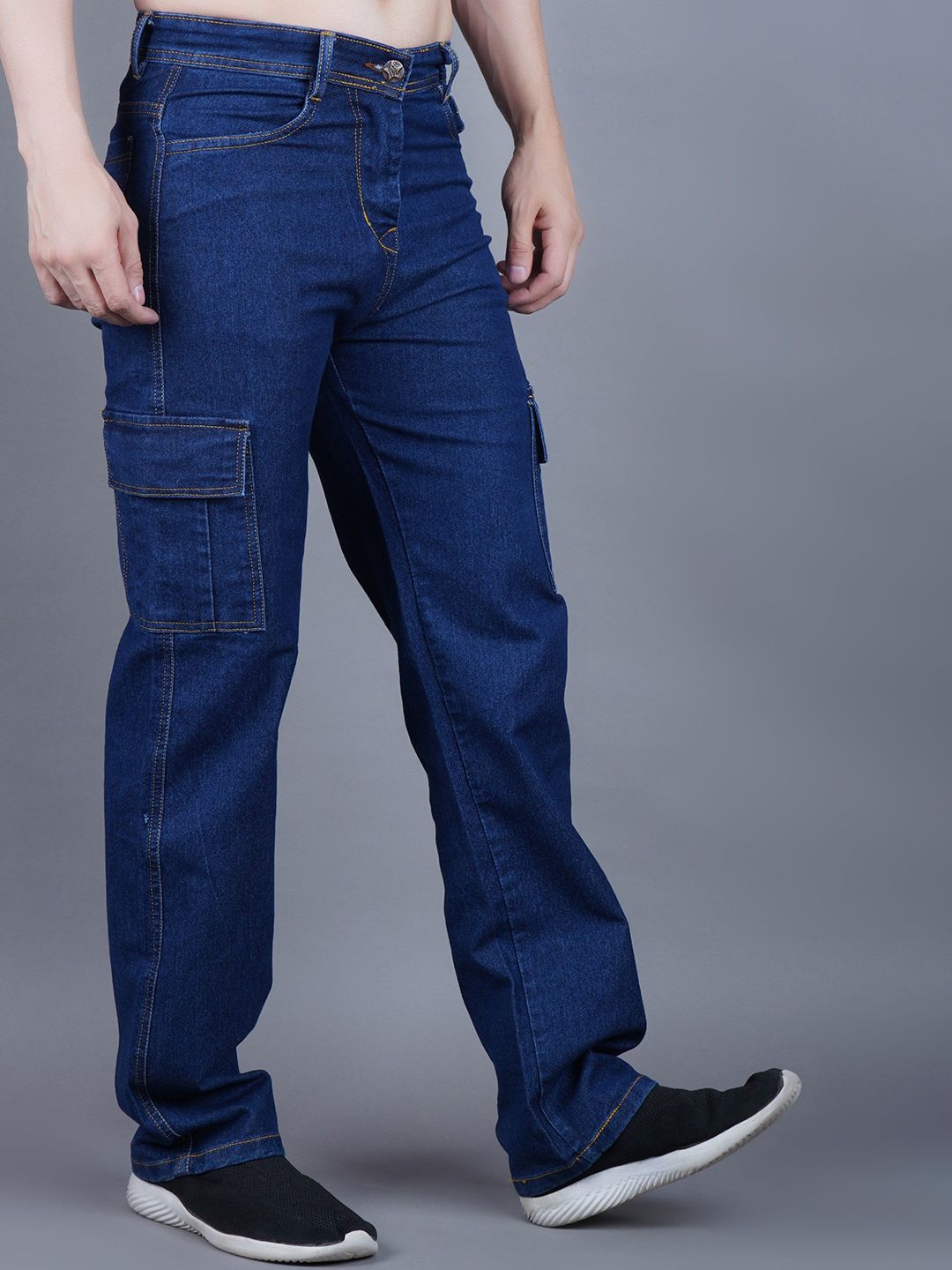 MaverIQ Men Baggy Fit Mid-Rise Stretchable Denim Cargo Jeans