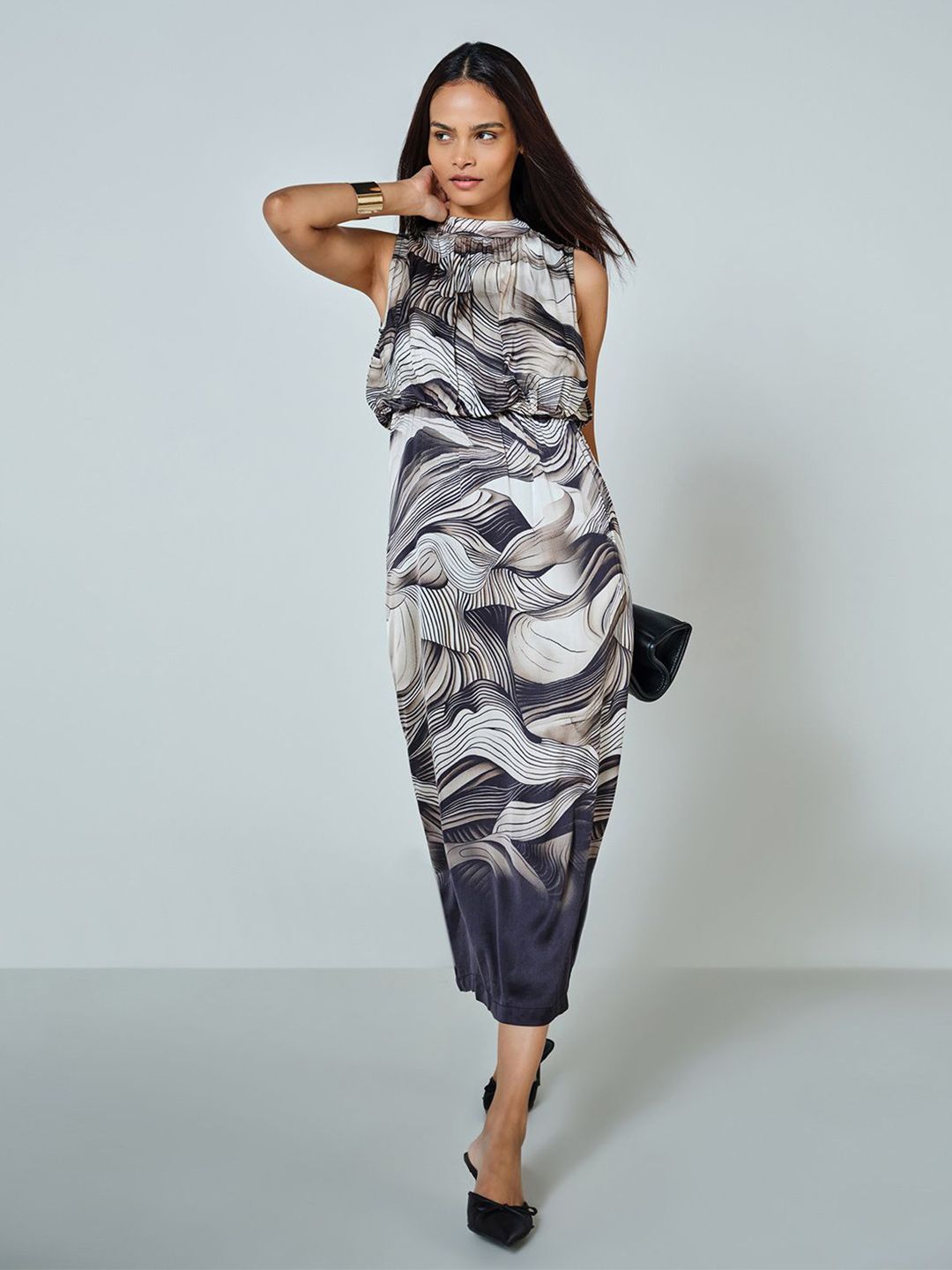 AND AND Women Abstract Print Sheath Midi Dress