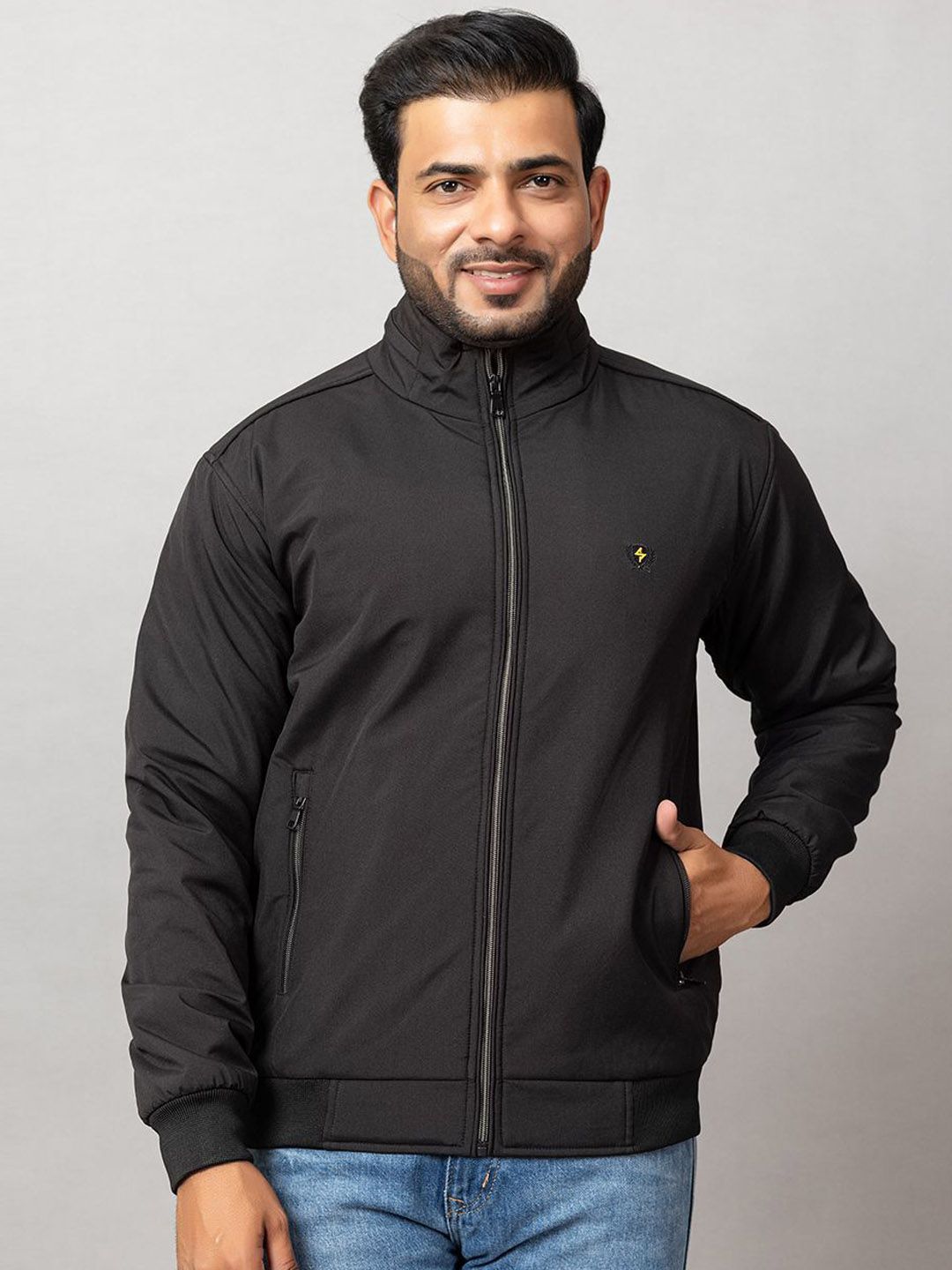 Seapen Men Mock Collar Solid Lightweight Bomber Jacket