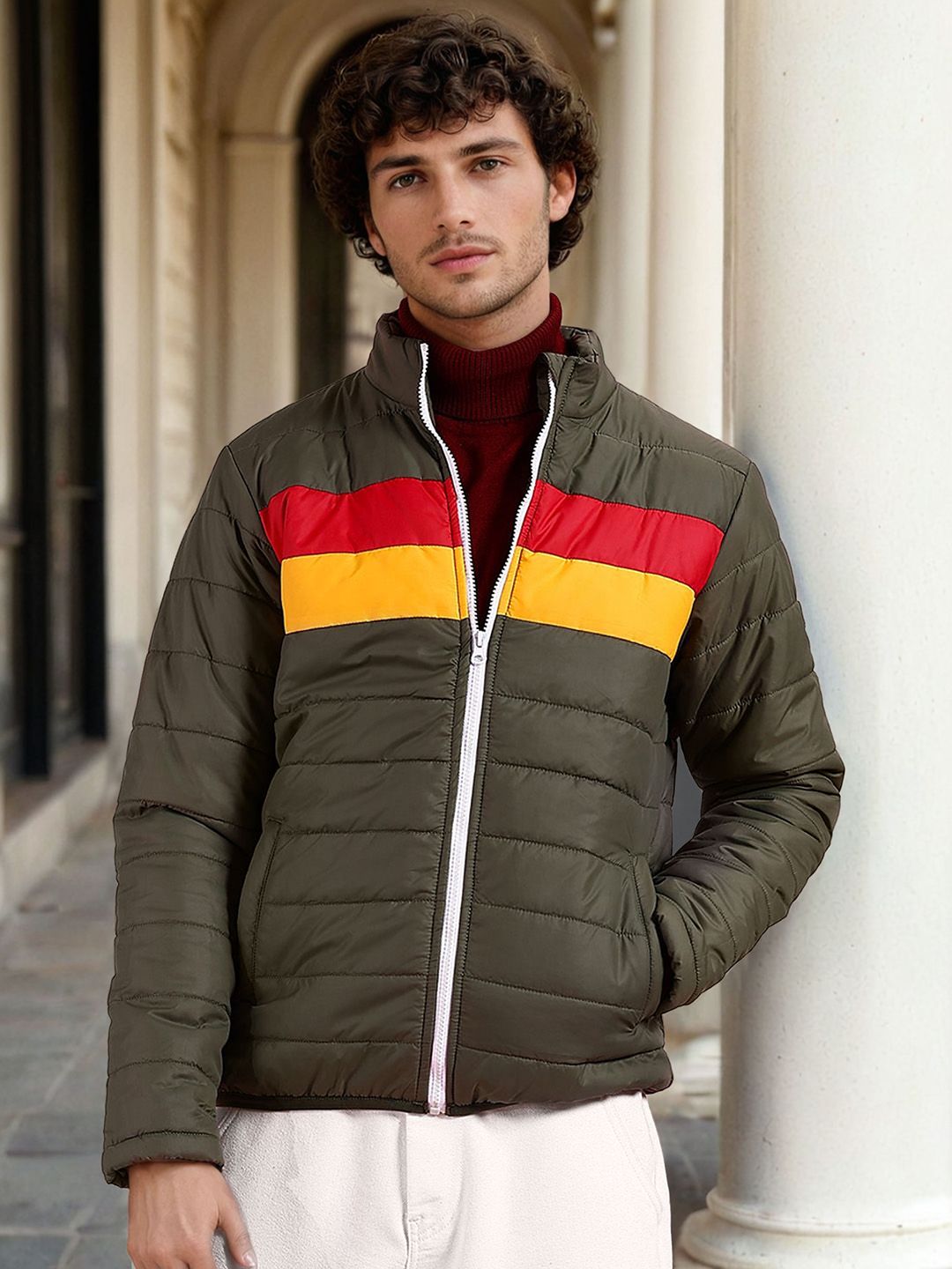 The Indian Garage Co Men Colourblock Regular Fit Puffer Jacket