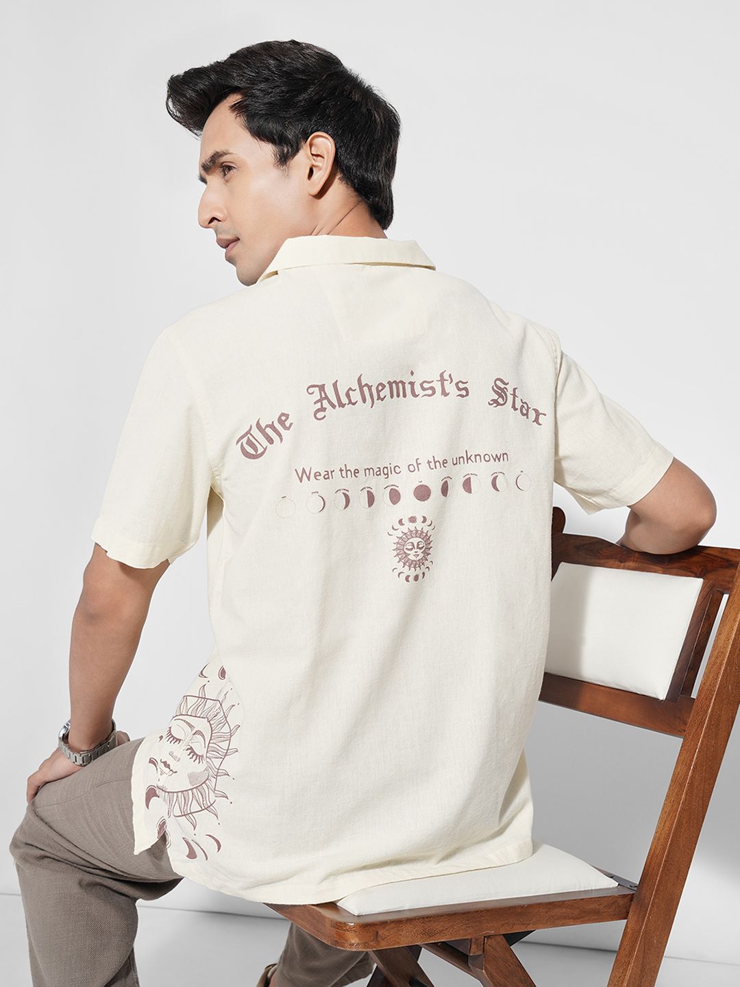 7 Alt by Pantaloons Typography Printed Spread Collar Casual Shirt
